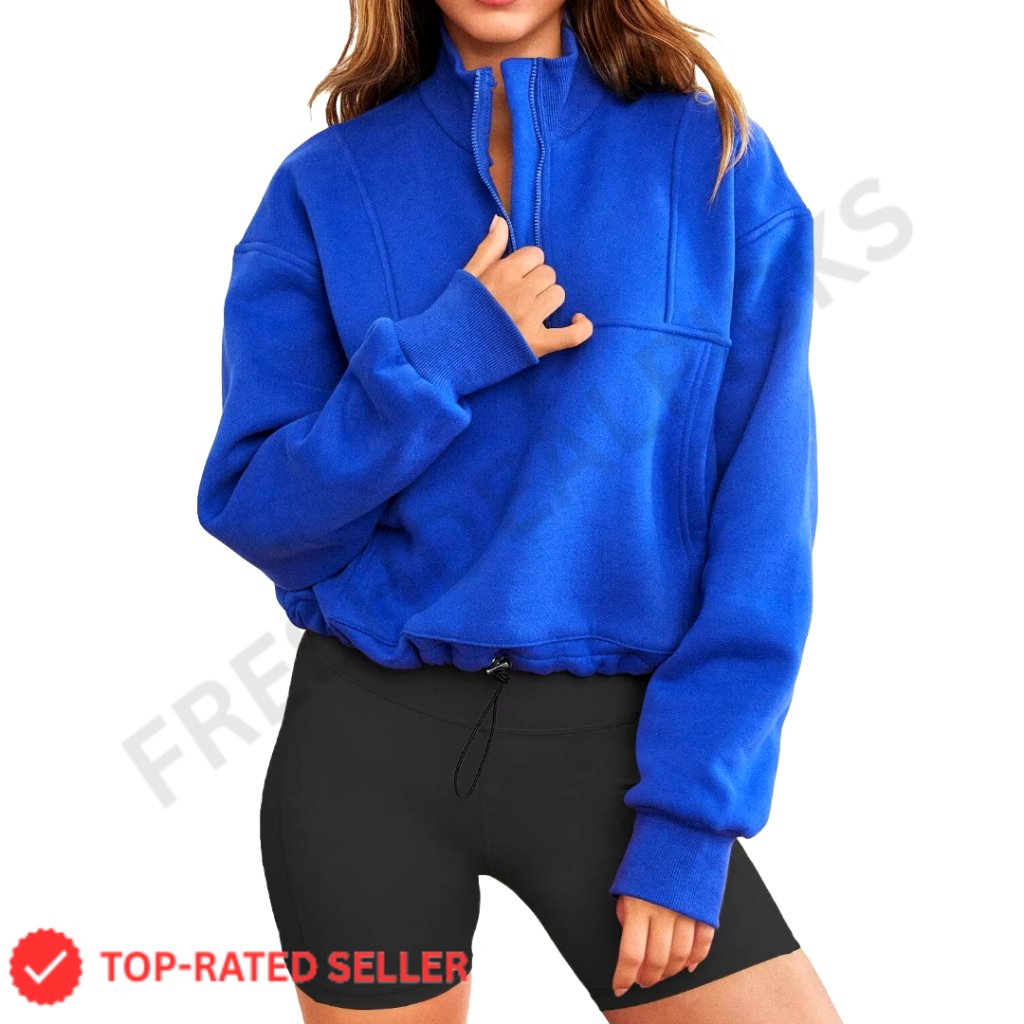 Quarter Zip Cropped Sweatshirt Y2k Casual Oversized Pullover Long Sleeve